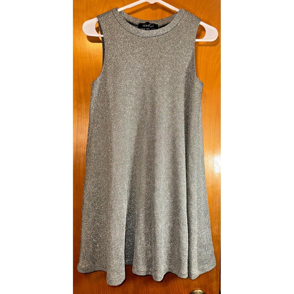Heart Soul Silver Metallic Sleeveless Party Shift Dress Small Sparkle Bling